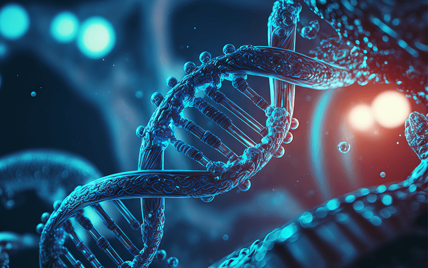 A simulated view of DNA double helices in blue